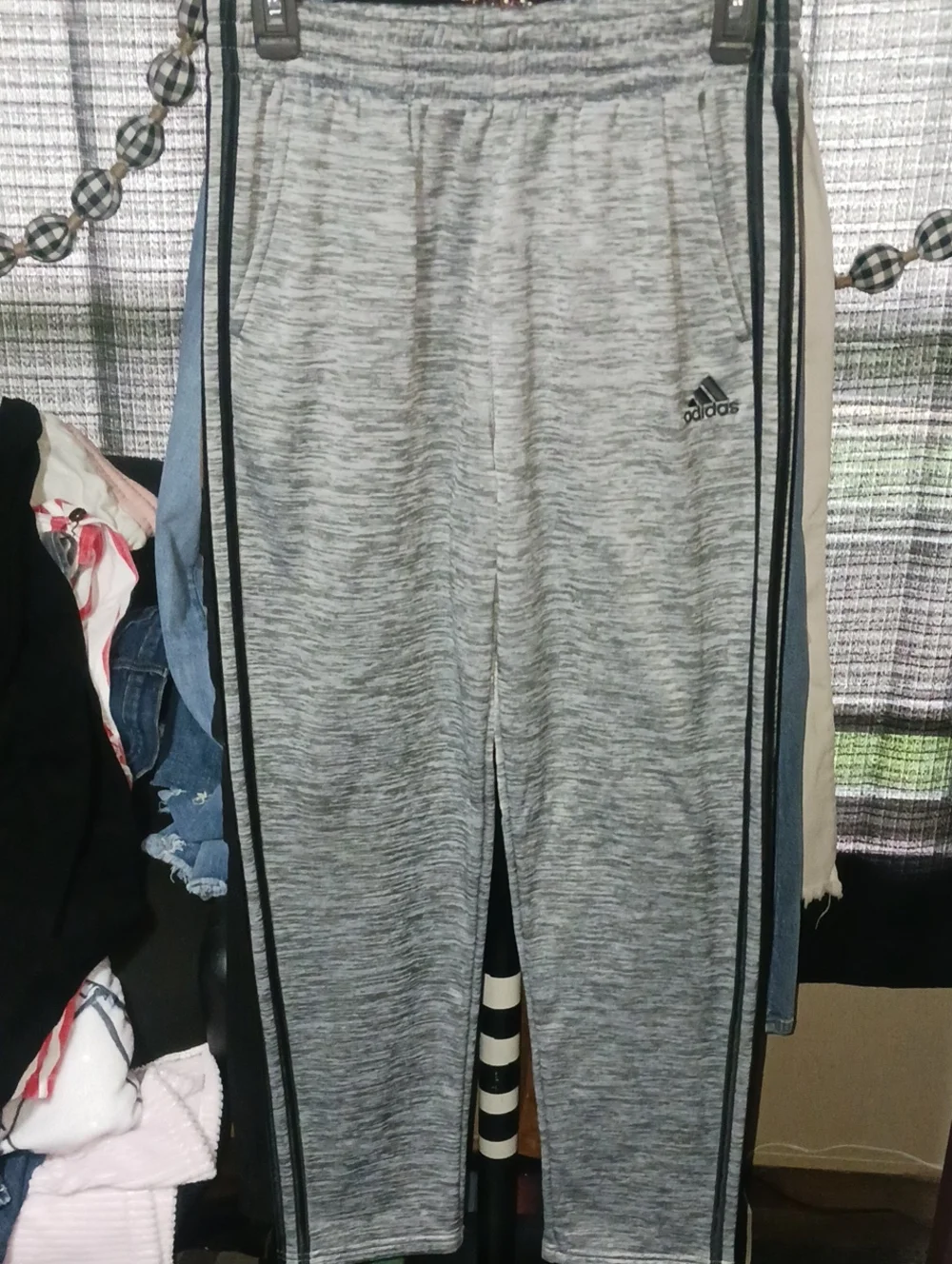adidas Youth Gray Heather Joggers with Black Side Stripes